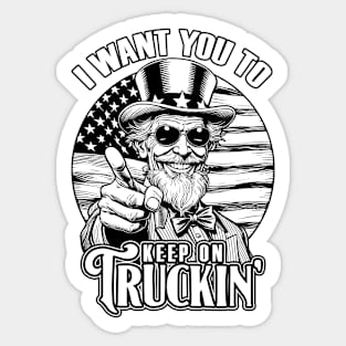 Keep On Truckin 4th Of July Uncle Sam Truck Driver USA Flag Sticker